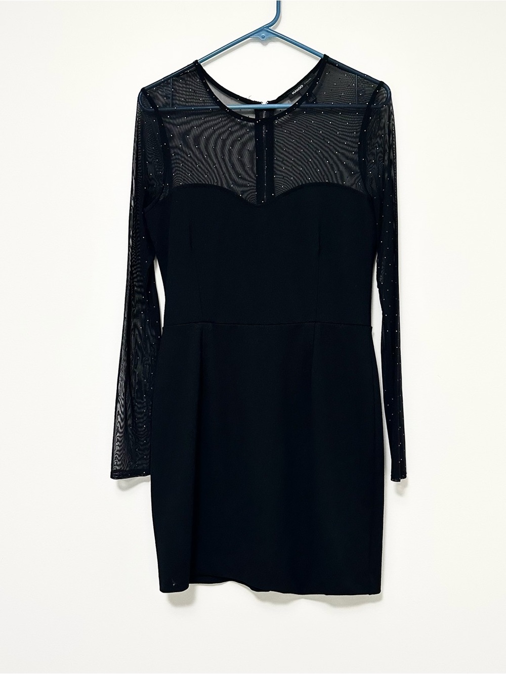 Mango MNG Party Dress Long-Sleeve Cocktail Dress Sheer Studded Top Women's Small
